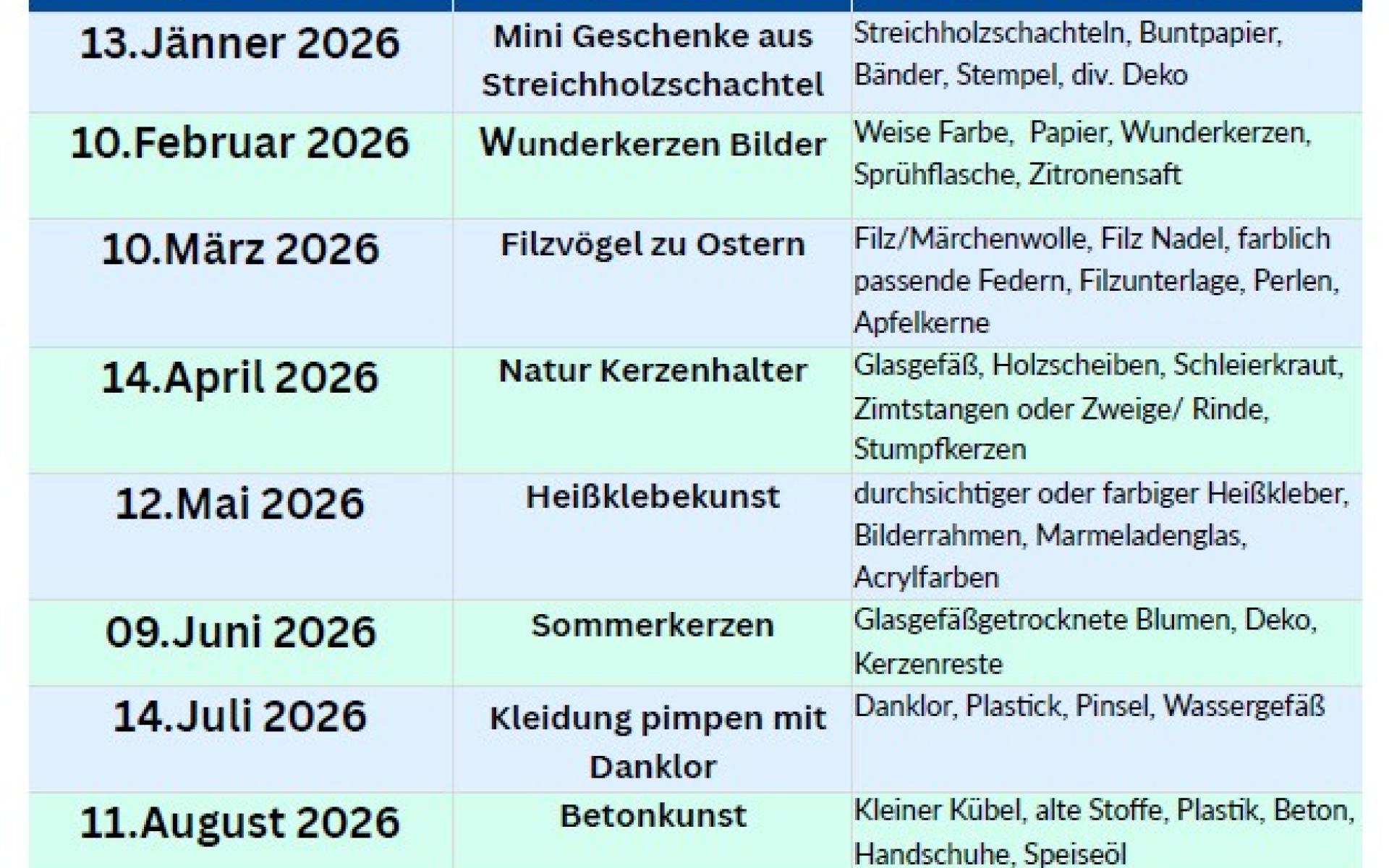Kreativkurse Gesunde Gemeinde 2026